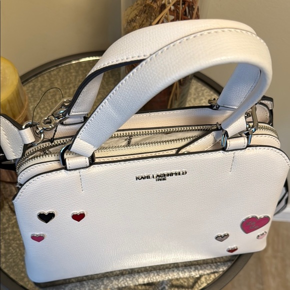 Karl Lagerfeld Cream and Black Satchel with Textured Finish - Picture 4 of 7